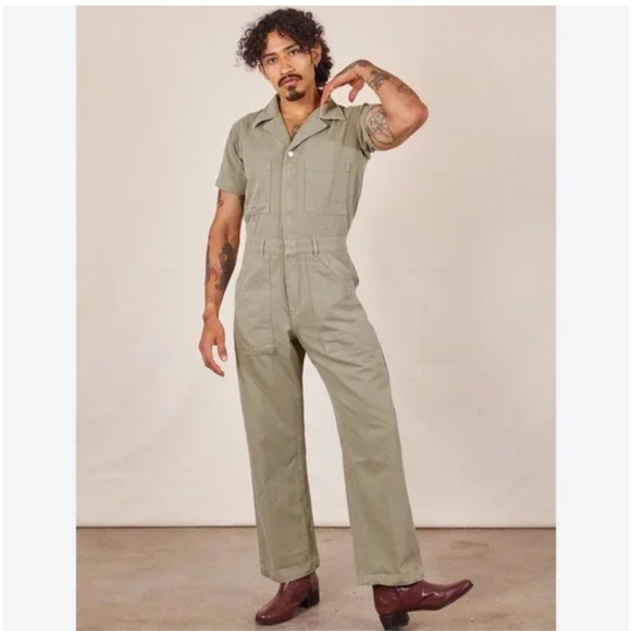 TRADE Big Bud Press Short Sleeve Jumpsuit - Khaki Grey - Picture 1 of 3